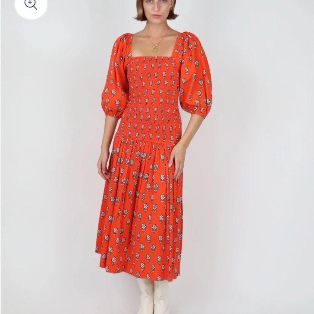 RHODE Orange Floral Midi Dress